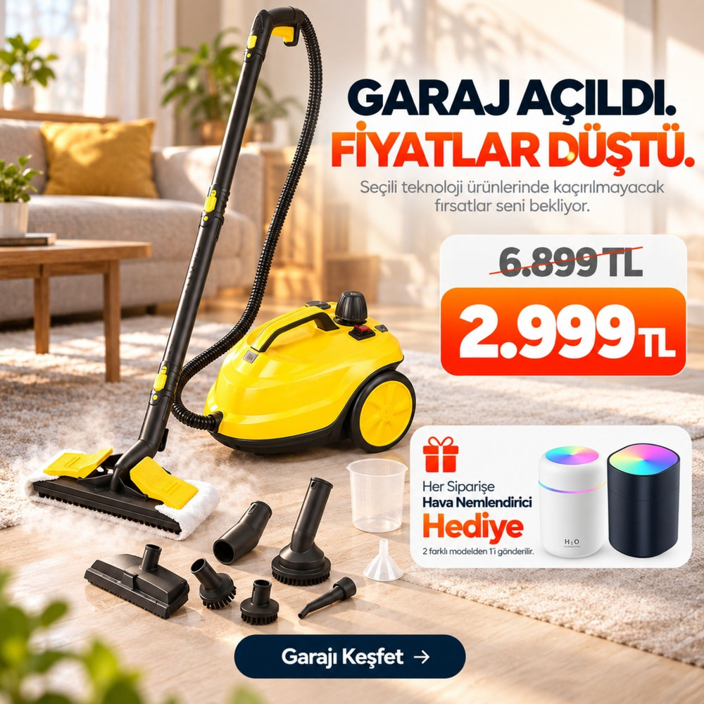OUTLET/TEŞHİR 2000W 2L Profesyonel Buharlı Temizleme Makinesi – Yüksek Basınç, Derinlemesine Hijyen, Çok Amaçlı Buhar Temizleyici