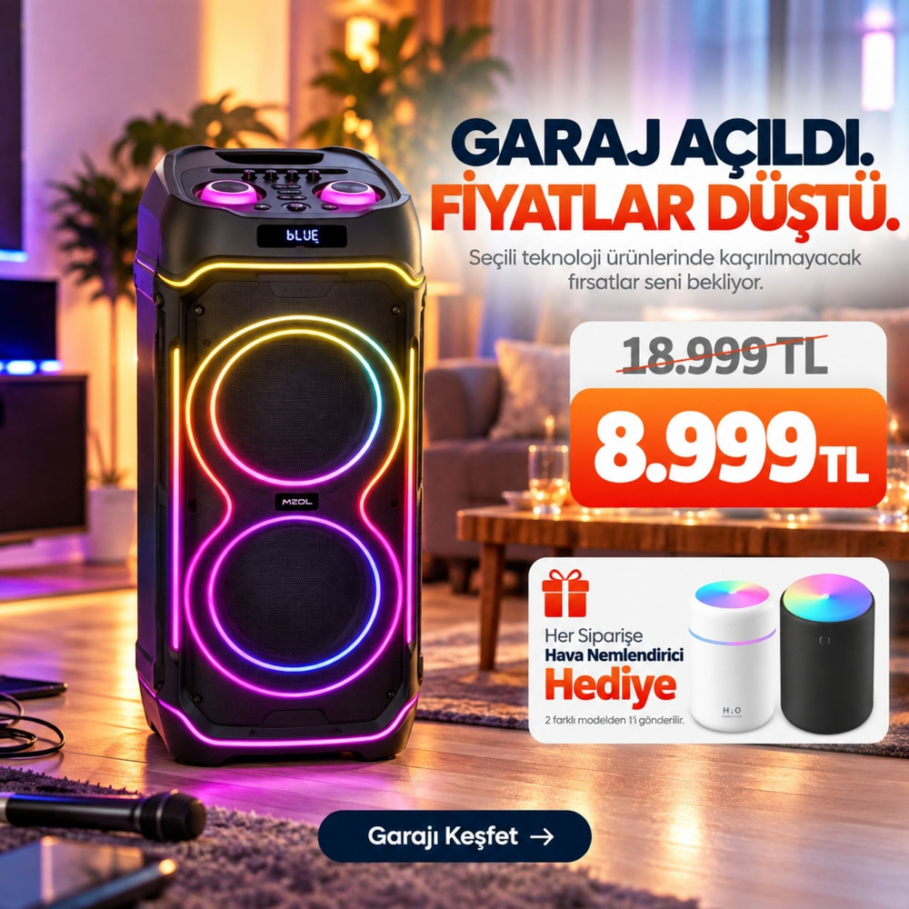 OUTLET/TEŞHİR ACS-4 100W Bluetooth Hoparlör - 2x10” Speaker, Mikrofon ve RGB Işık Yüksek Ses Parti ve Karaoke