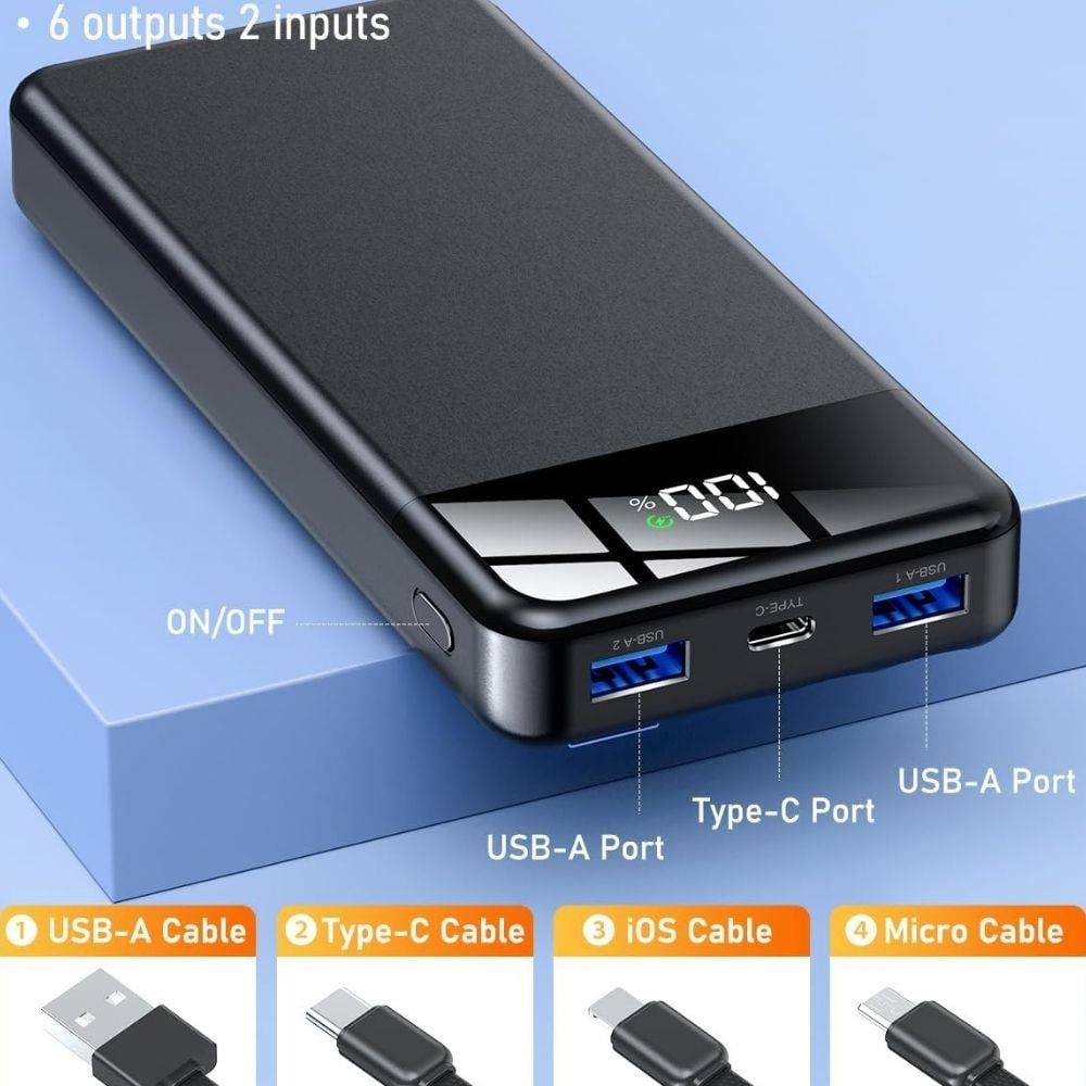 16.000mAh Dijital Göstergeli Dahili Çoklu Kablolu Taşınabilir 22.5W Hızlı Şarjlı Powerbank 6 Cihazı Aynı Anda Şarj Edebilir  Type-C Hızlı Şarj 