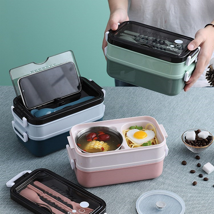 Mavi Paslanmaz Çelik 3 Katlı Yemek Taşıma Kabı Isı Yalıtımlı Lunch Box