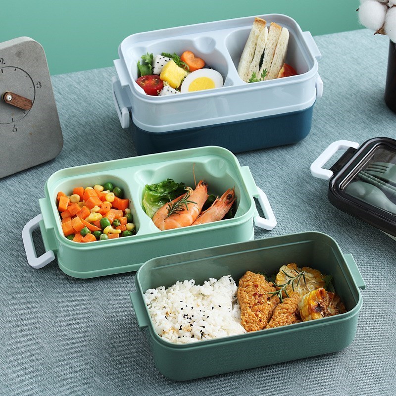 Mavi Paslanmaz Çelik 3 Katlı Yemek Taşıma Kabı Isı Yalıtımlı Lunch Box