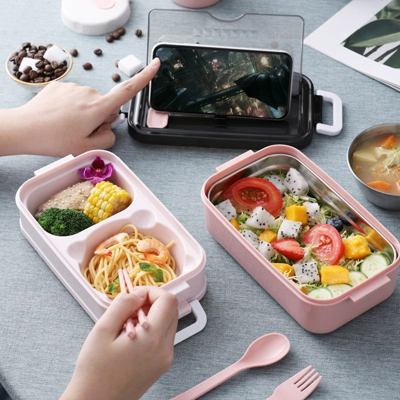Pembe Paslanmaz Çelik 3 Katlı Yemek Taşıma Kabı Isı Yalıtımlı Lunch Box