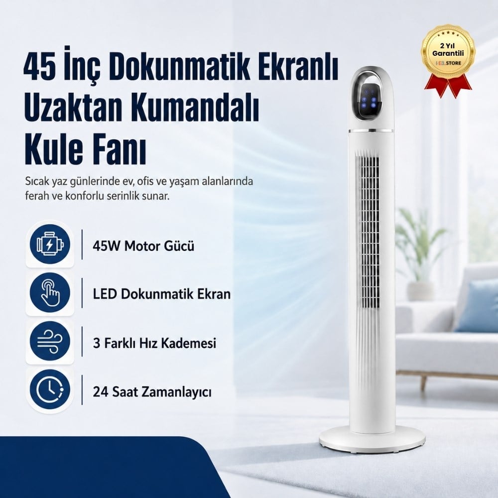 Profesyonel 45 İnç Elektrikli Kanatsız Dokunmatik Ekranlı Uzaktan Kumandalı Ayaklı Hava Soğutma