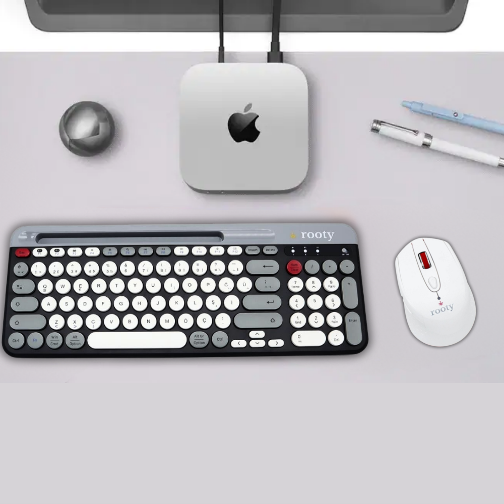 Rooty Bluetooth Klavye Mouse Set Çoklu Cihaz Bağlantılı 1200RPM Kablosuz Set