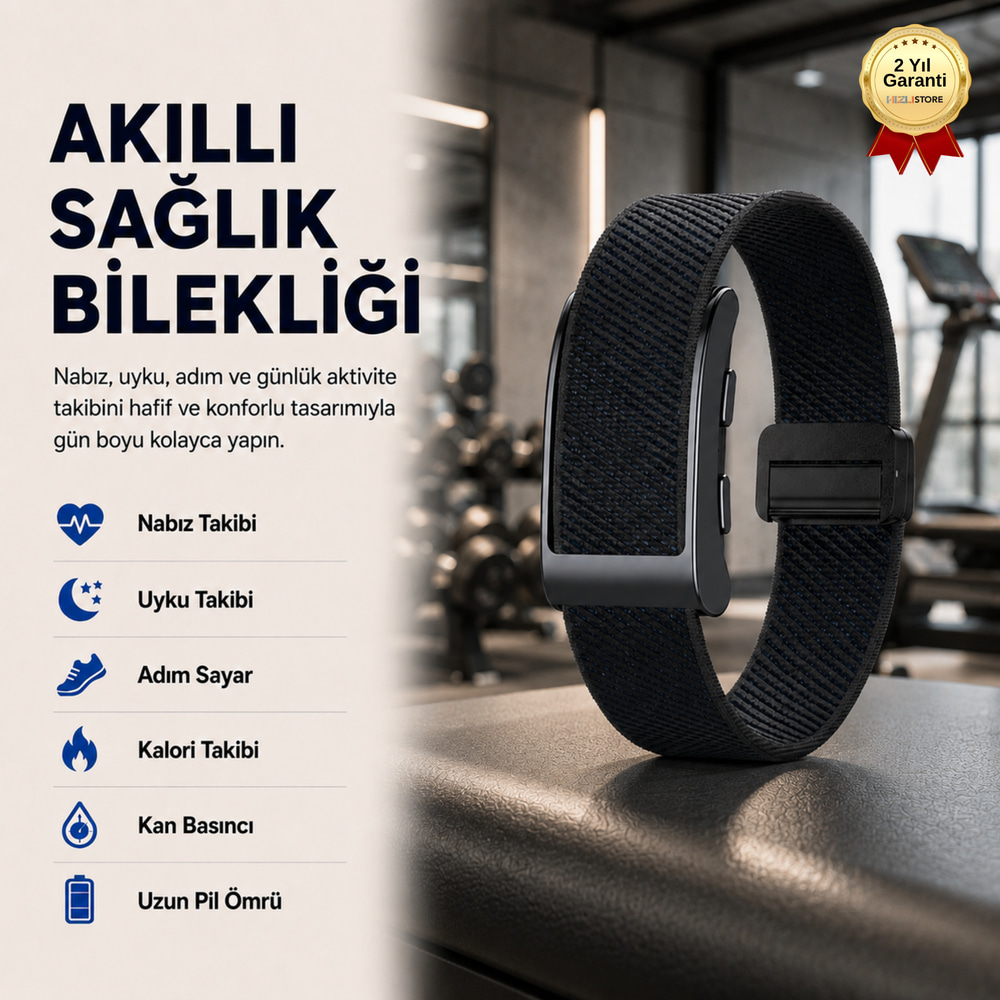 Siyah Akıllı Bileklik Sağlık ve Aktivite Takipli Nabız Uyku Kalori ve Kan Basıncı Takibi