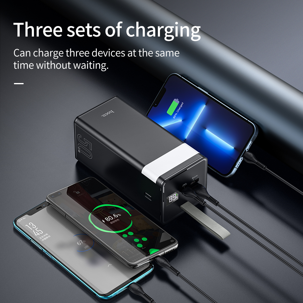 50.000 mAh PD Hızlı Şarj Powerbank Dahili Kablolu LED Işıklı Powerbank