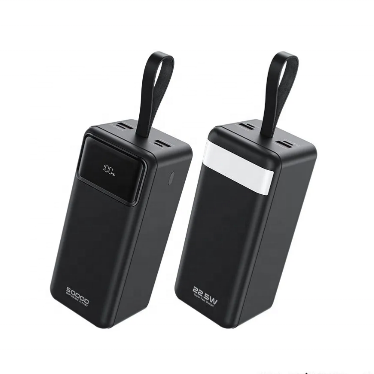 50.000 mAh PD Hızlı Şarj Powerbank Dahili Kablolu LED Işıklı Powerbank