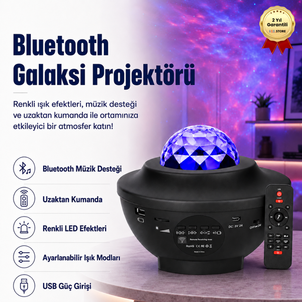 Starry Light Yıldızlı Atmosfer Işık Projektörü – Çok Renkli Gökyüzü Efekti, Ay ve Nebula Yansıtma, Uzaktan Kumandalı Ortam Gece Lambası