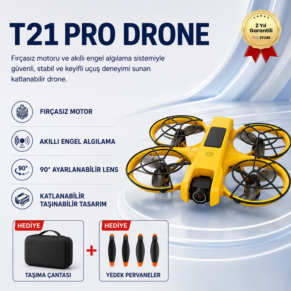 T21 PRO Drone Çift HD Kamera FPV Canlı Yayın Fırçasız Motor Engel Algılamalı Katlanabilir Drone