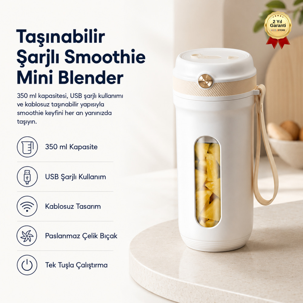 Taşınabilir Şarjlı Smoothie 350ml USB Şarjlı Kablosuz Mini Blender
