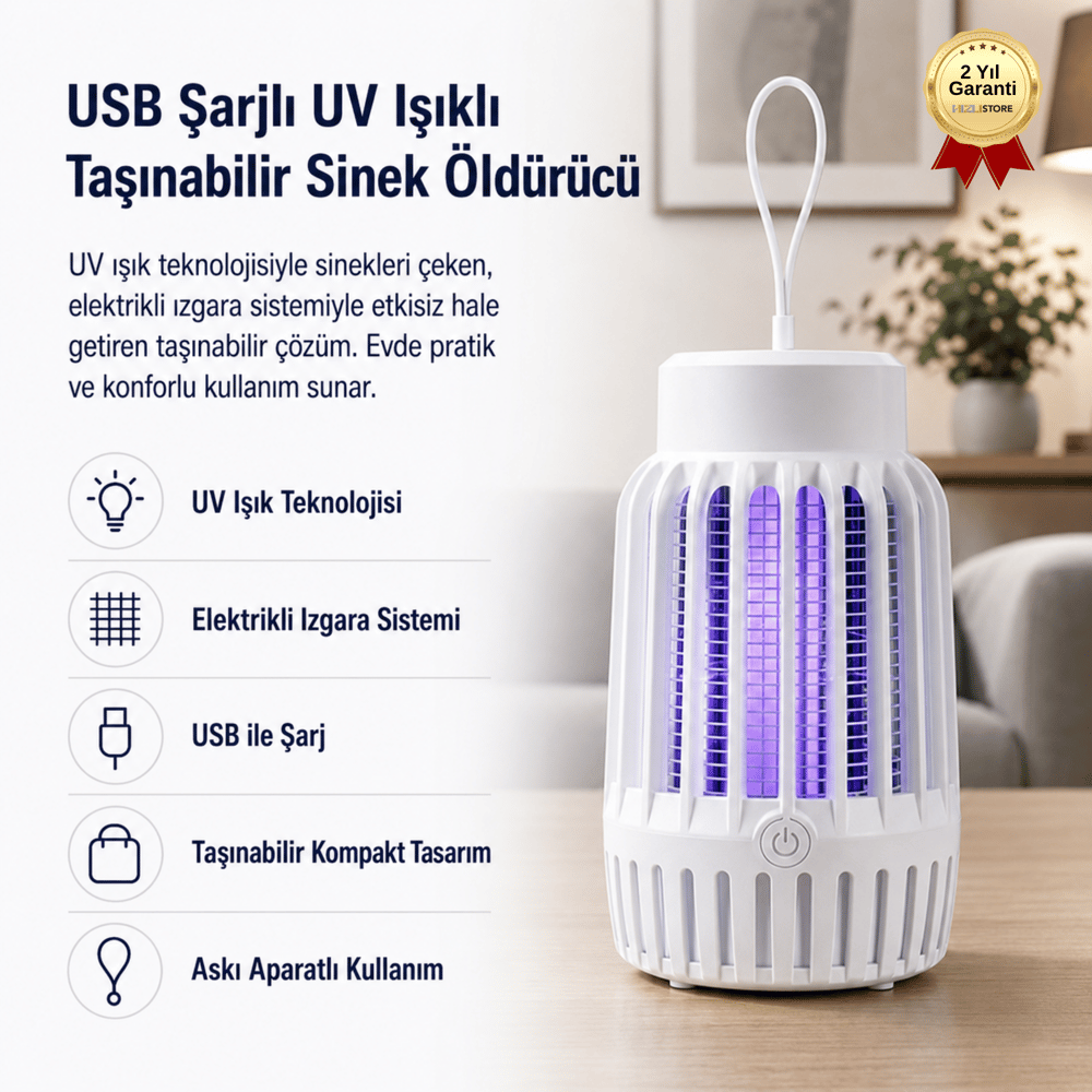 USB Şarjlı UV Işıklı Taşınabilir Sinek Öldürücü