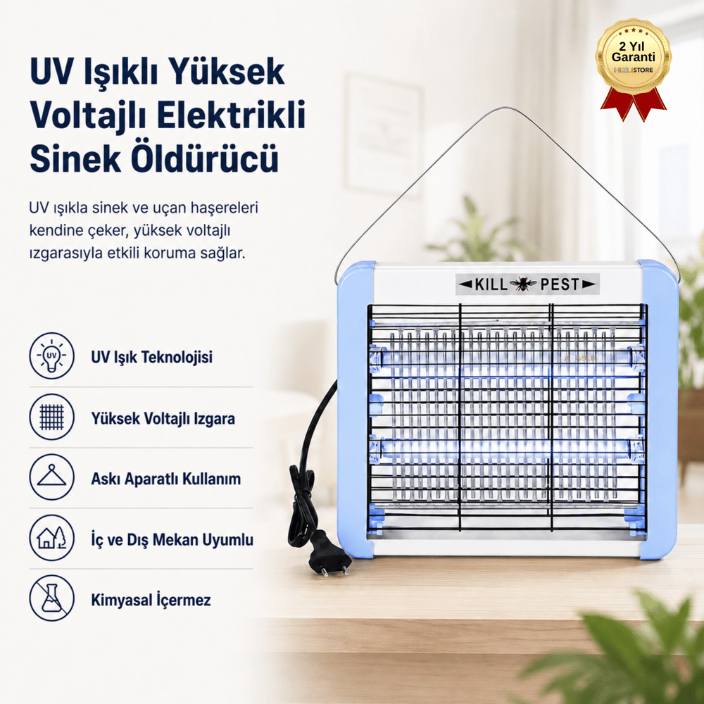 UV Işıklı Yüksek Voltajlı Elektrikli Sinek Öldürücü