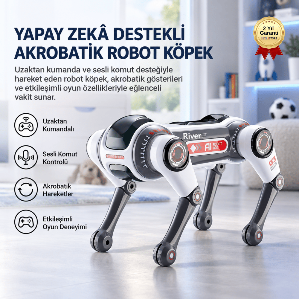 Uzaktan Kumandalı Yapay Zekâ Ses Kontrollü Akrobatik Robot Köpek Oyuncak
