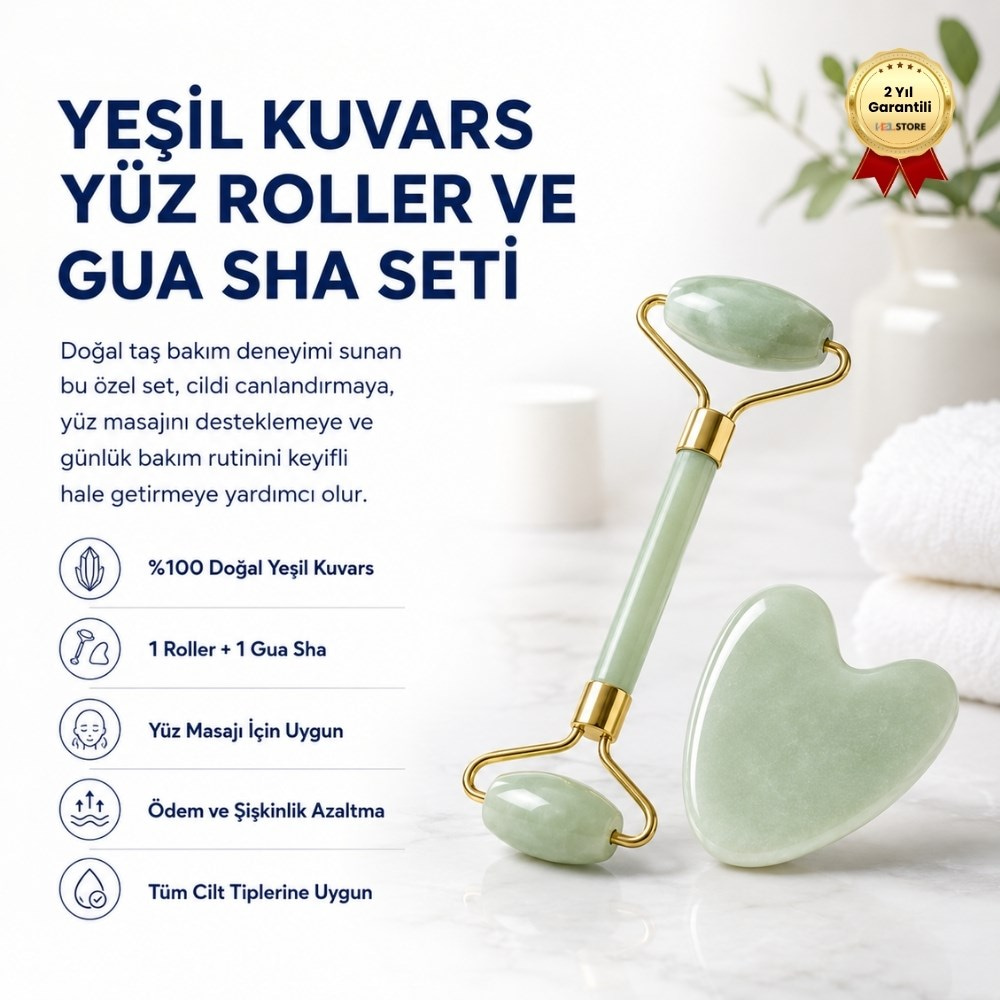 Yeşil Kuvars Yüz Roller ve Gua Sha Seti
