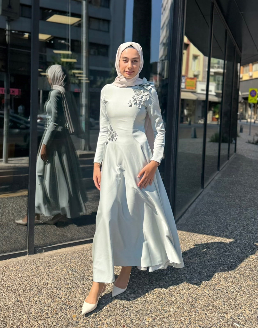 KENZEL OMUZU ÇİÇEKLİ BALIK ELBİSE