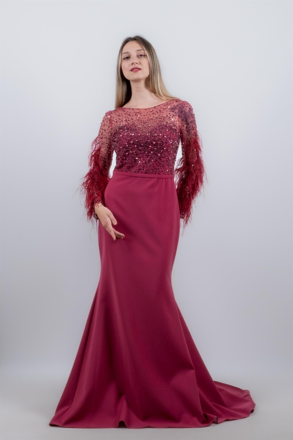 KENZEL TAŞLI KUYRUKLU BALIK MODEL ABİYE- BORDO