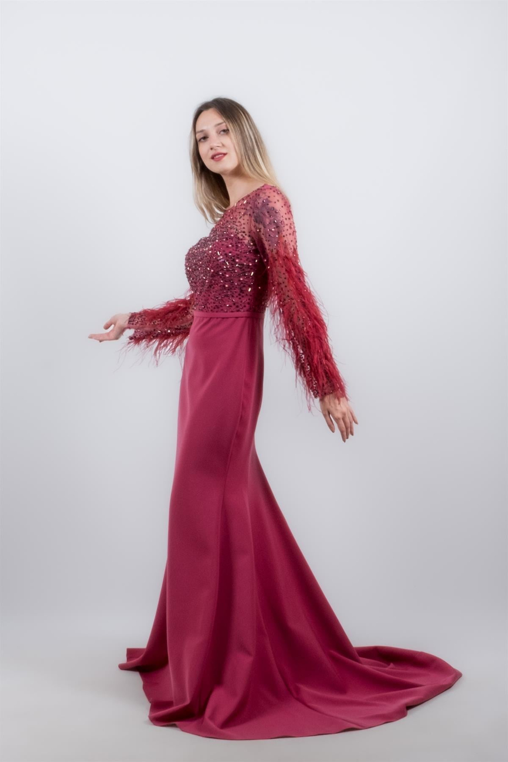 KENZEL TAŞLI KUYRUKLU BALIK MODEL ABİYE- BORDO