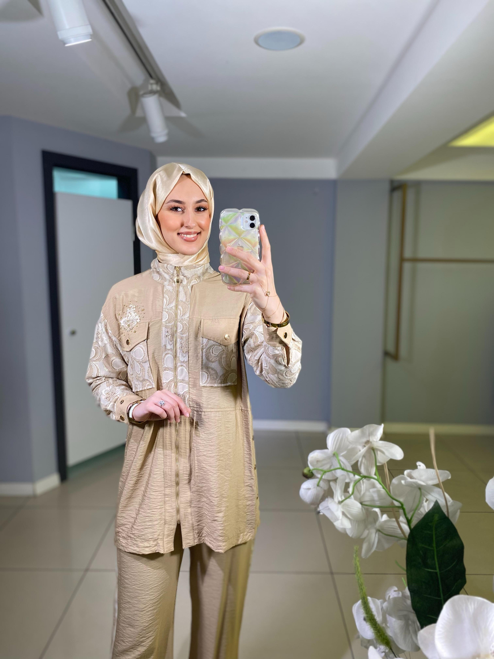 Marwa by moodbasic GOLD DANTELLİ İŞLEMELİ CUPRA TAKIM