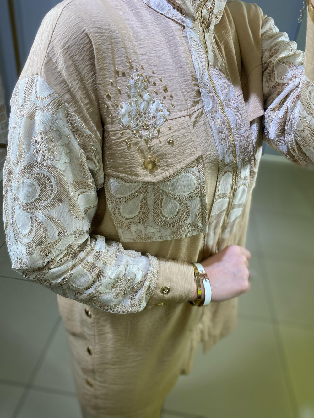 Marwa by moodbasic GOLD DANTELLİ İŞLEMELİ CUPRA TAKIM