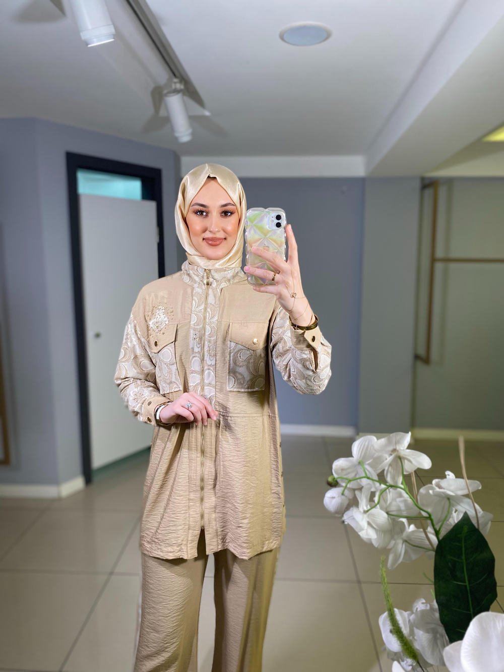 Marwa by moodbasic GOLD DANTELLİ İŞLEMELİ CUPRA TAKIM