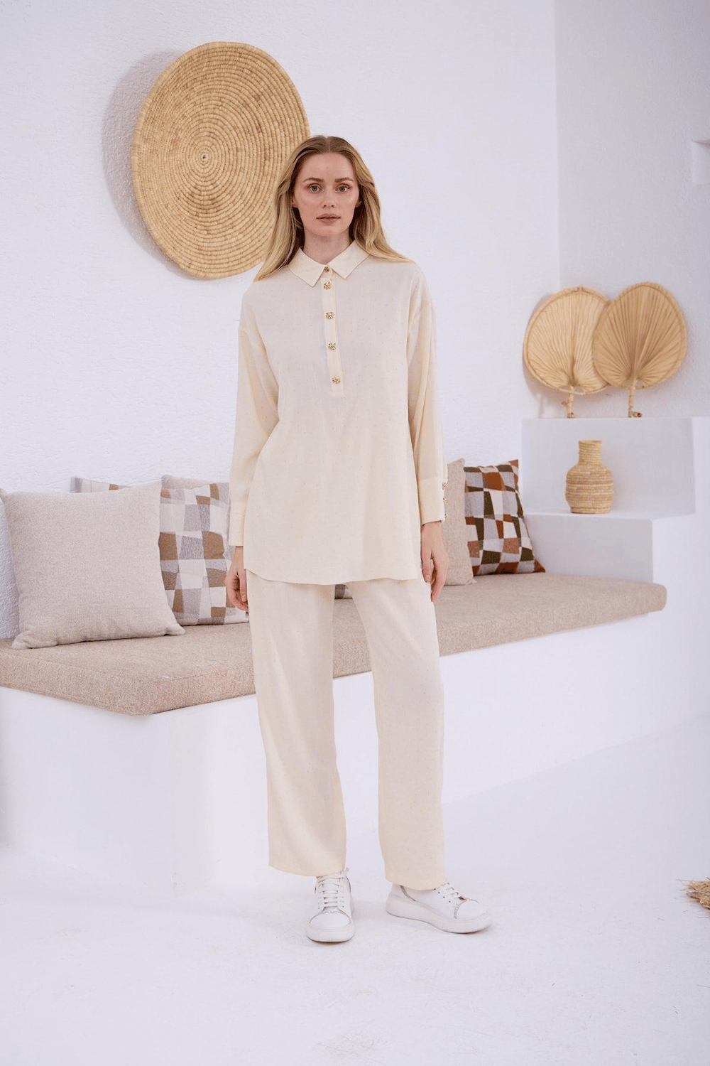 Marwa by moodbasic ŞEFFAF TAŞLI CUPRA KETEN TAKIM