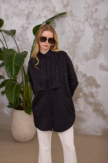 Marwa by moodbasic SERPME TAŞLI NERVÜRLÜ GÖMLEK