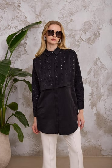 Marwa by moodbasic SERPME TAŞLI NERVÜRLÜ GÖMLEK