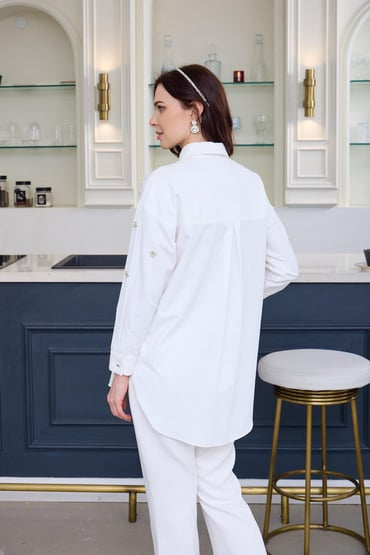 Marwa by moodbasic TAŞLI İNCİLİ PAMUK SATEN GÖMLEK