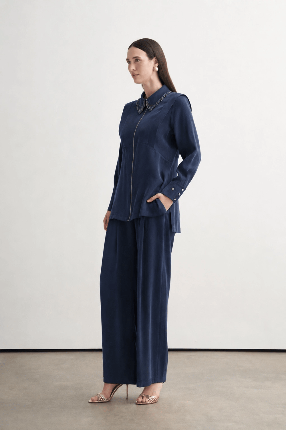 Merwe By Moodbasic YAKASI BONCUKLU PALAZZO PANTOLONLU TAKIM