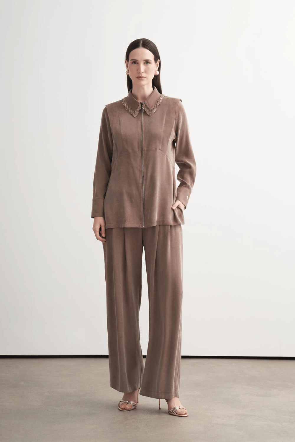 Merwe By Moodbasic YAKASI BONCUKLU PALAZZO PANTOLONLU TAKIM