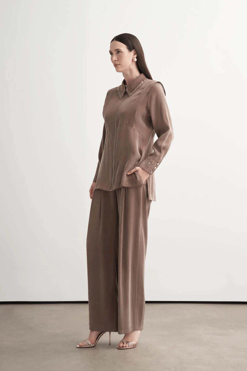 Merwe By Moodbasic YAKASI BONCUKLU PALAZZO PANTOLONLU TAKIM