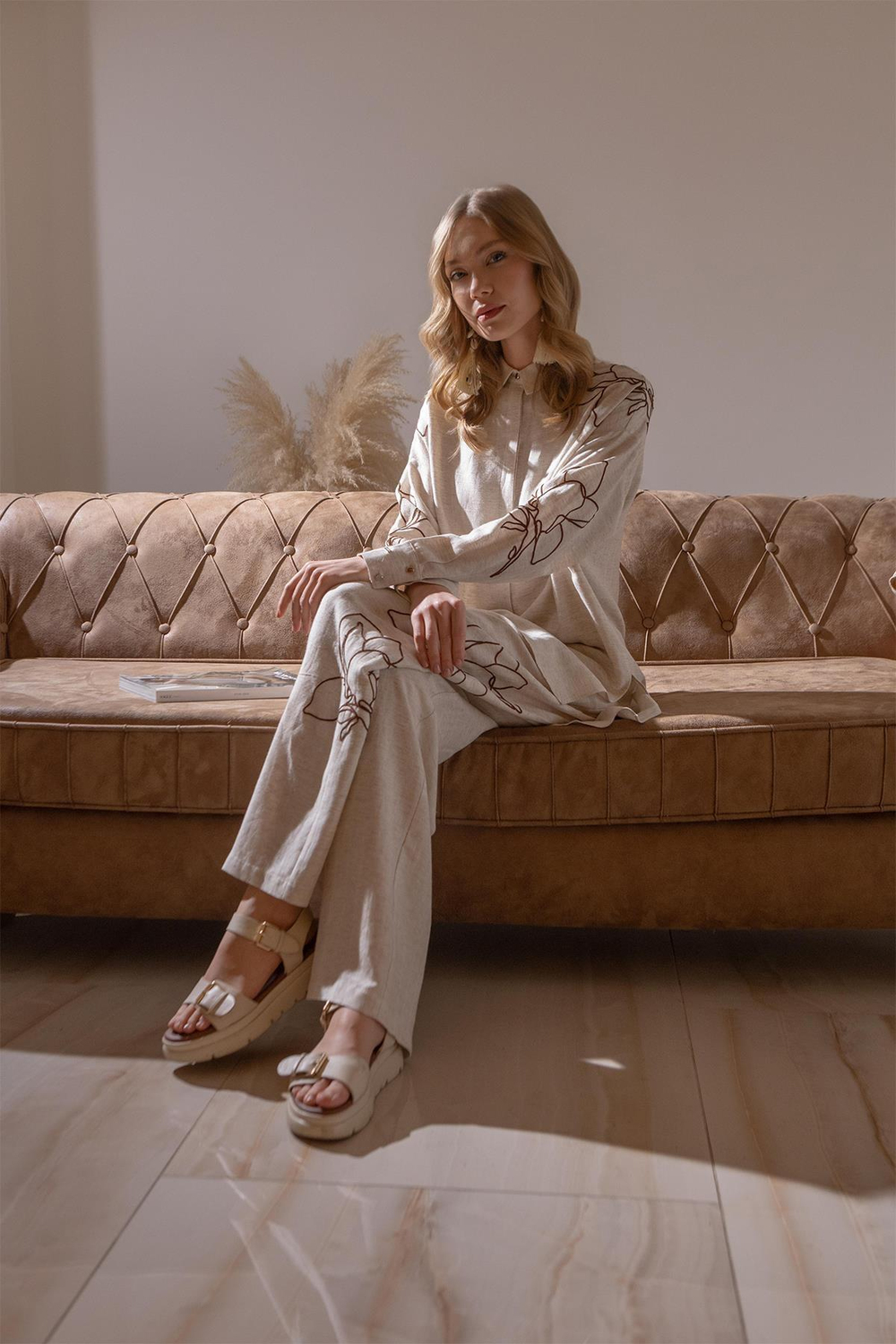 Moodbasic MOODBASIC İP NAKIŞLI KETEN TAKIM