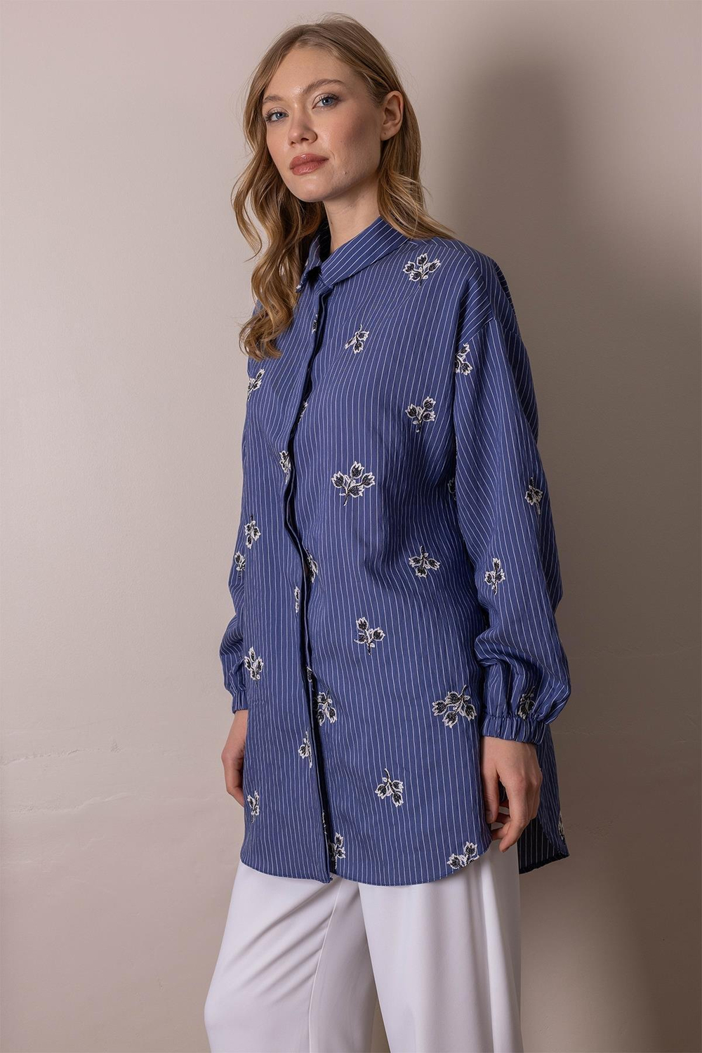 MOODBASIC NAKIŞ DETAYLI ÇİZGİLİ GÖMLEK