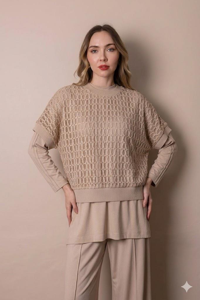 Moodbasic Premium By Moodbasic FİLE BLUZLU PAMUKLU ÜÇLÜ TAKIM