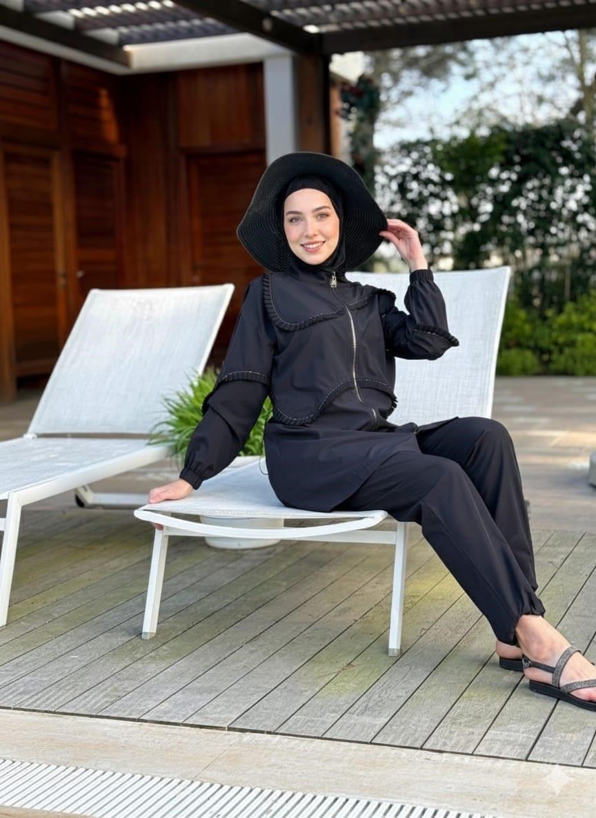 MOODBASİC SWİMWEAR FIRFIR ŞERİTLİ TESETTÜR MAYO