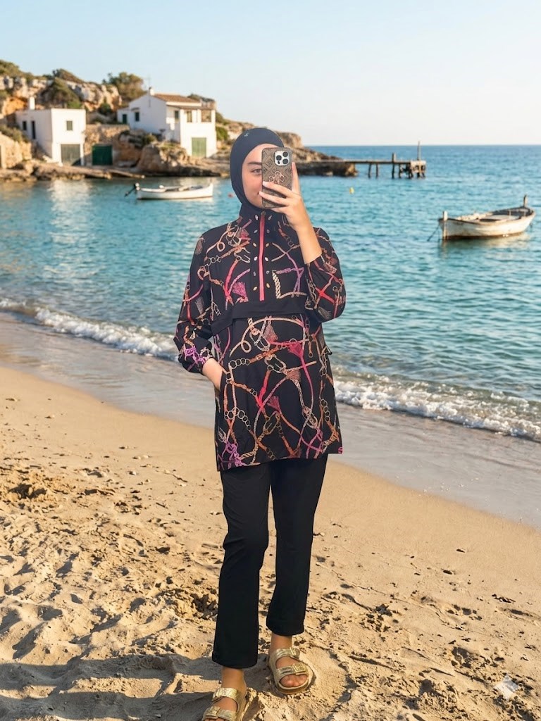 MOODBASİC SWİMWEAR PÜSKÜL ZİNCİR DESENLİ TESETTÜR MAYO