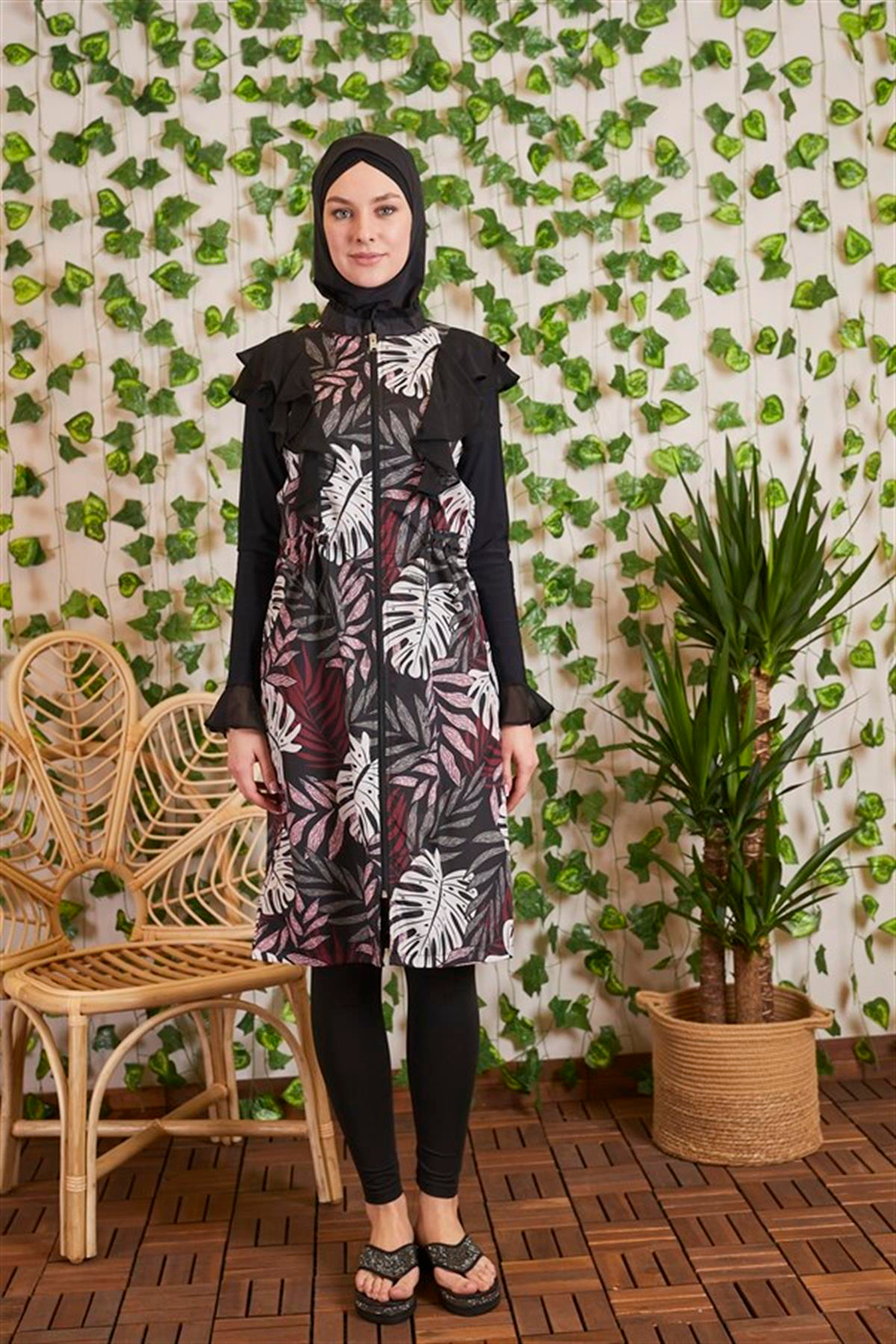 MOODBASİC SWİMWEAR ŞİFONLU FERMUARLI TESETTÜR MAYO