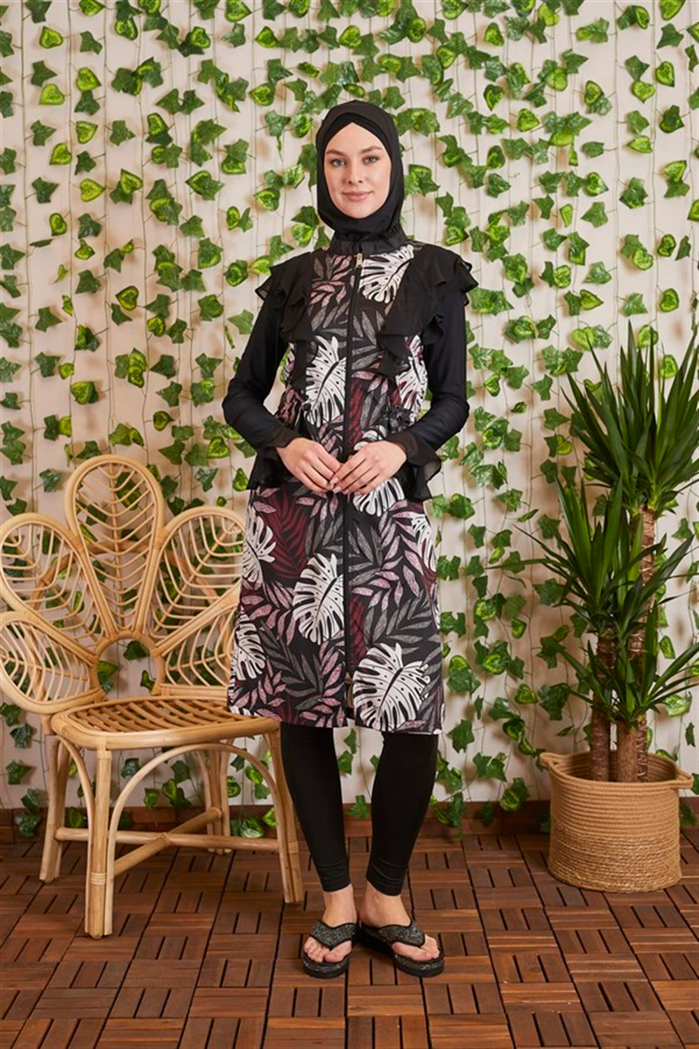 MOODBASİC SWİMWEAR ŞİFONLU FERMUARLI TESETTÜR MAYO
