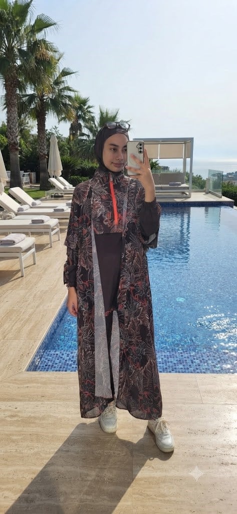 MOODBASİC SWİMWEAR ZEBRA DESENLİ PAREOLU TESETTÜR MAYO