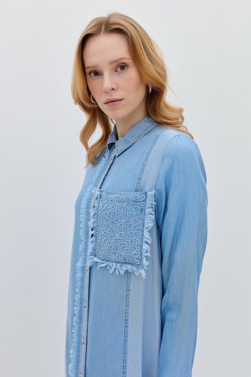 Nihan Yakası ve Cebi Nakışlı Tencel Tunik