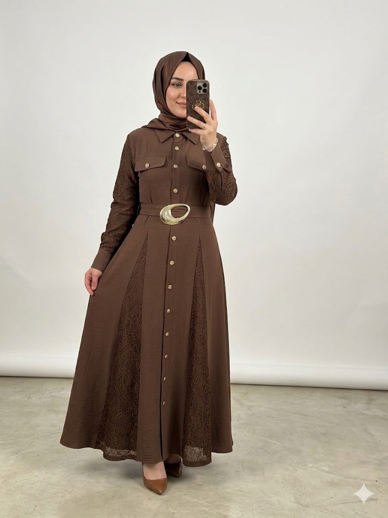 NURE GALİNA TAŞ AKS.DÜĞMELİ ELBİSE