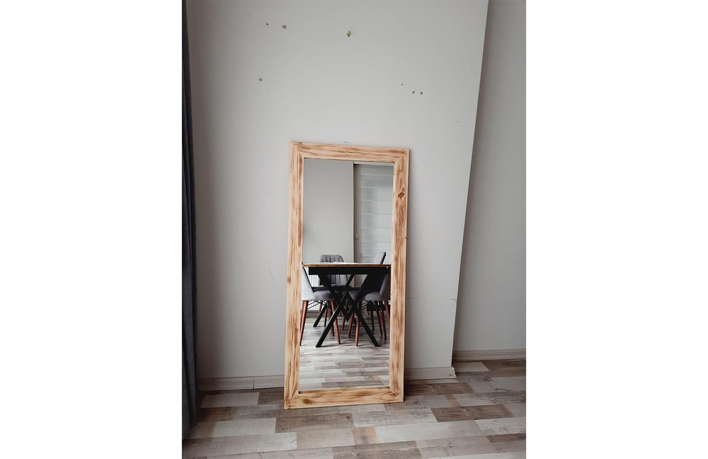 Doğal Ahşap Dikdörtgen Dekoratif Boy Aynası 160x70 cm ENGC-DF-130