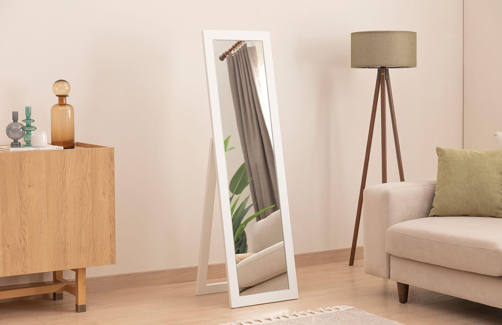 Mdf Beyaz Modern Ayaklı Boy Aynası 140x40 cm ENGC-DF-200