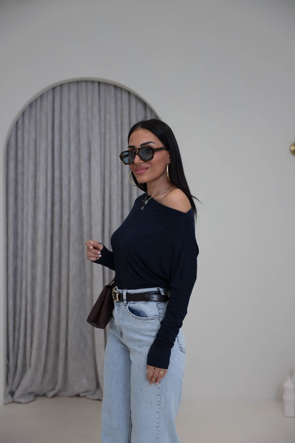 7221 Degaje Yaka Modal Bluz LACİVERT