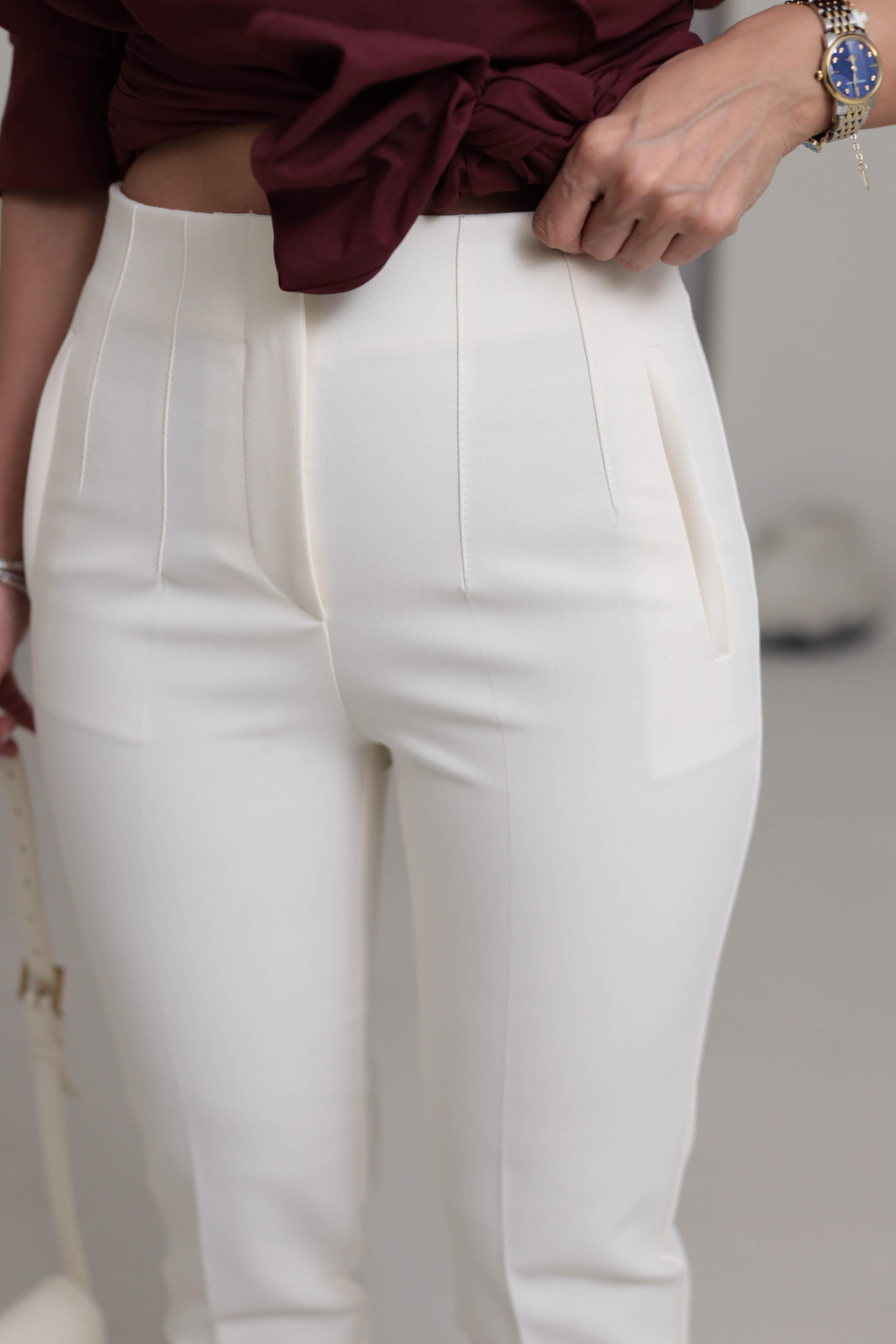 U5113-K Önü Flotalı Kumaş Pantolon KREM