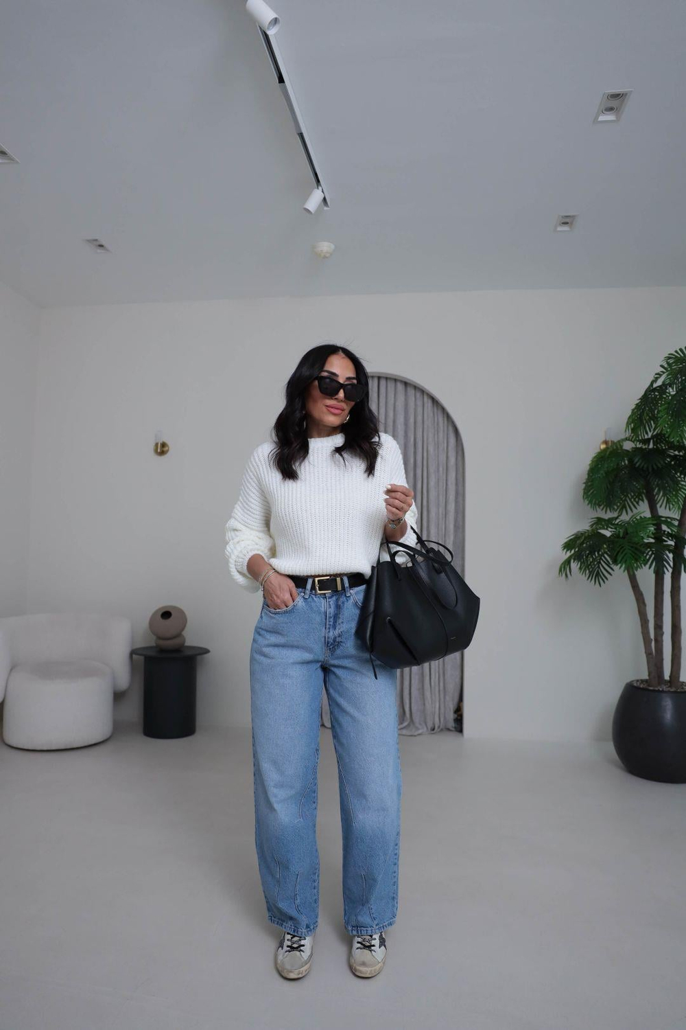 3579 Bisiklet Yaka Örme Oversize Kısa Kazak EKRU