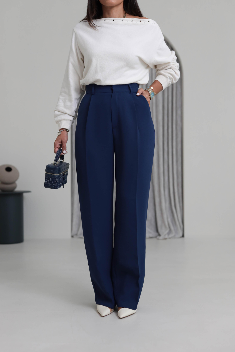 1024 Pile Detaylı Kumaş Pantolon Indigo