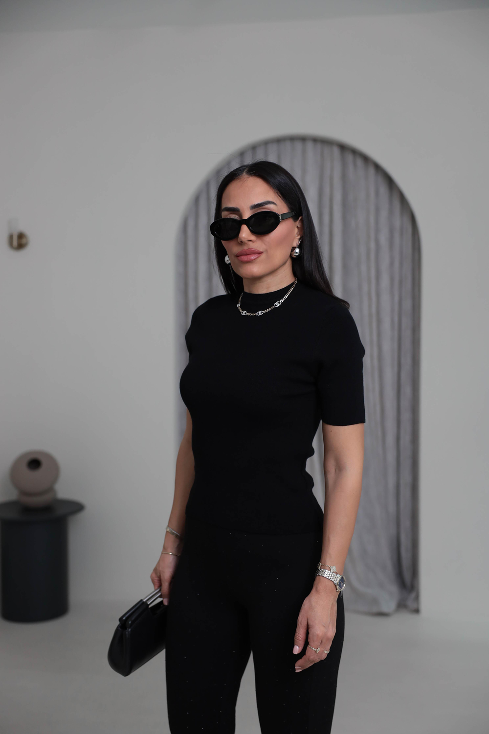 2101 Massi Korsman Triko Bluz SİYAH