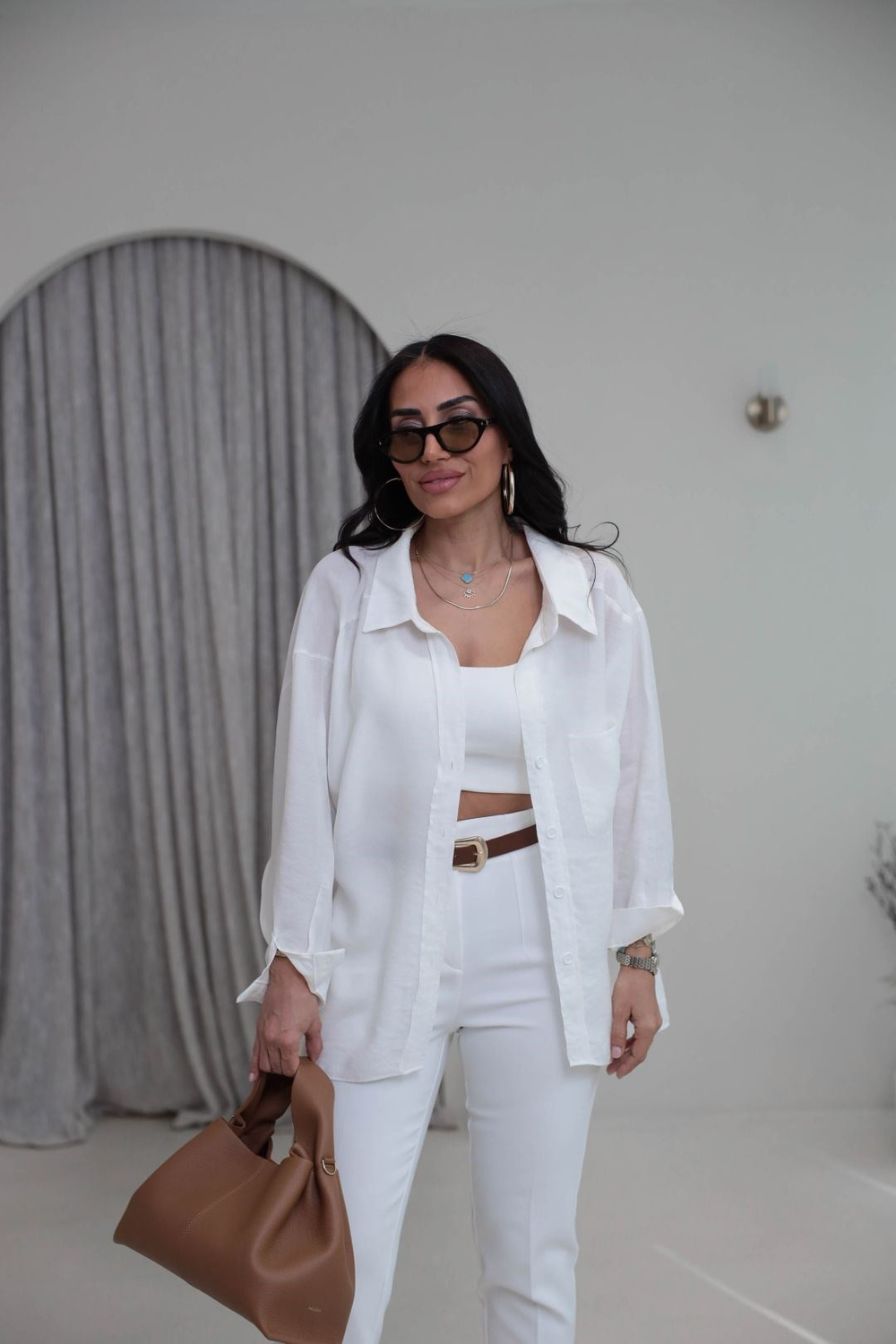 4612Y Tencel Omzu Düşük Oversize Gömlek BEYAZ