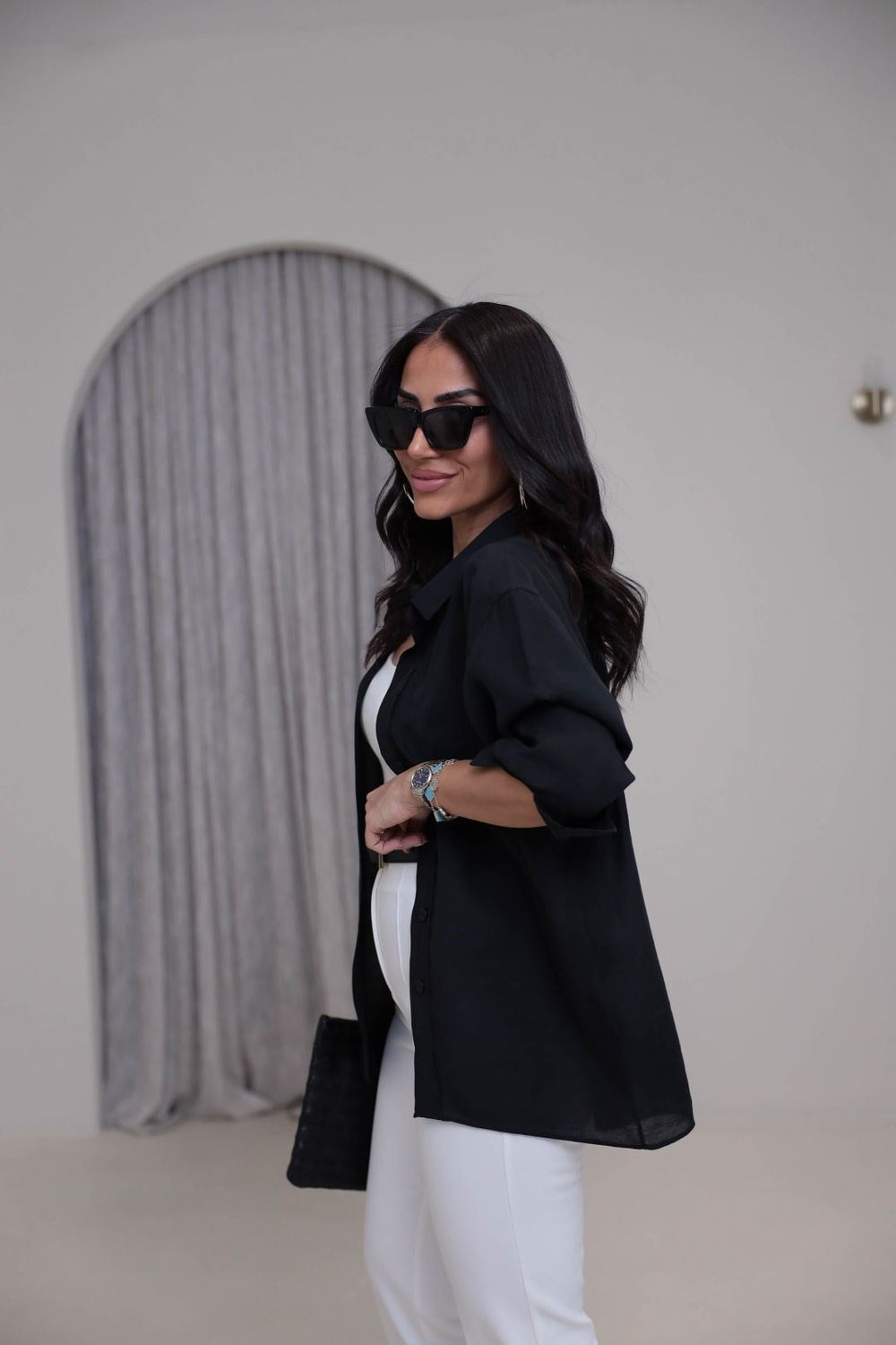 4612Y Tencel Omzu Düşük Oversize Gömlek SİYAH